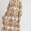 Umgee Mix Abstract Floral Print Midi Dress - TAUPE MIX