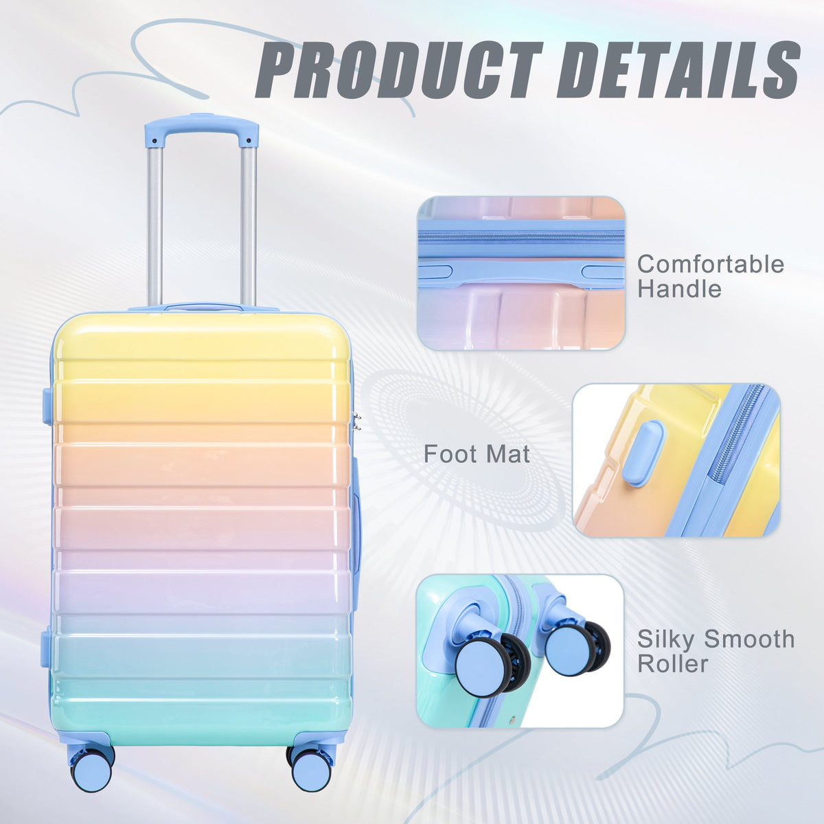 HouseOfZazla 3-piece hard case luggage set in blue and yellow with spinner wheels