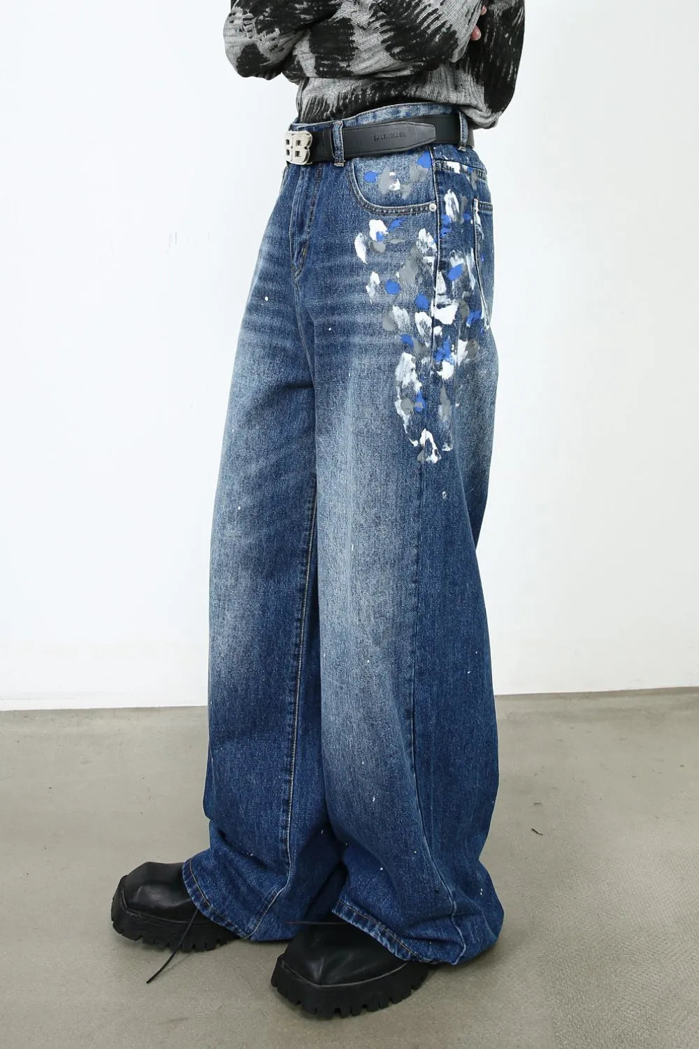 Men's Paint Wide Leg Jeans - Farnelli