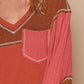 POL V-Neck Knit Panel Exposed Seam Top - Farnelli