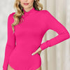 Basic Bae Full Size Mock Neck Long Sleeve Bodysuit - Hot Pink