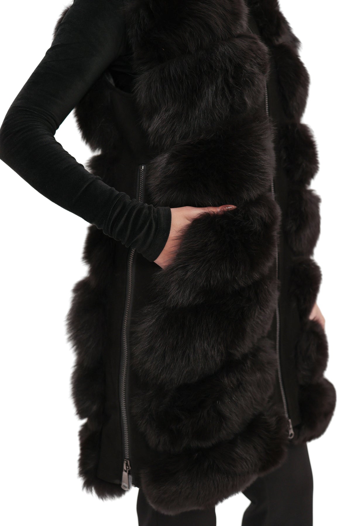 Genuine Alaska® Polar Fox fur vest, 90 cm, shown from the front