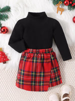 Children's Ribbed Knit Top & Plaid Skirt Set - Farnelli