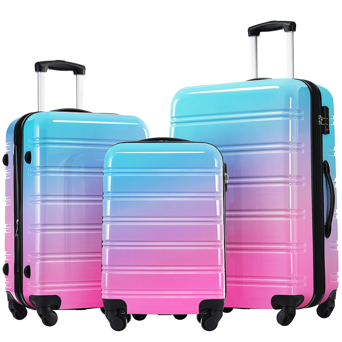 HouseOfZazla gradient color hardshell luggage set with spinner wheels and TSA lock in light blue or purple