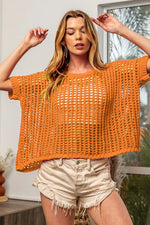 BiBi Hollowed Out Short Sleeve Knit Cover Up - Farnelli