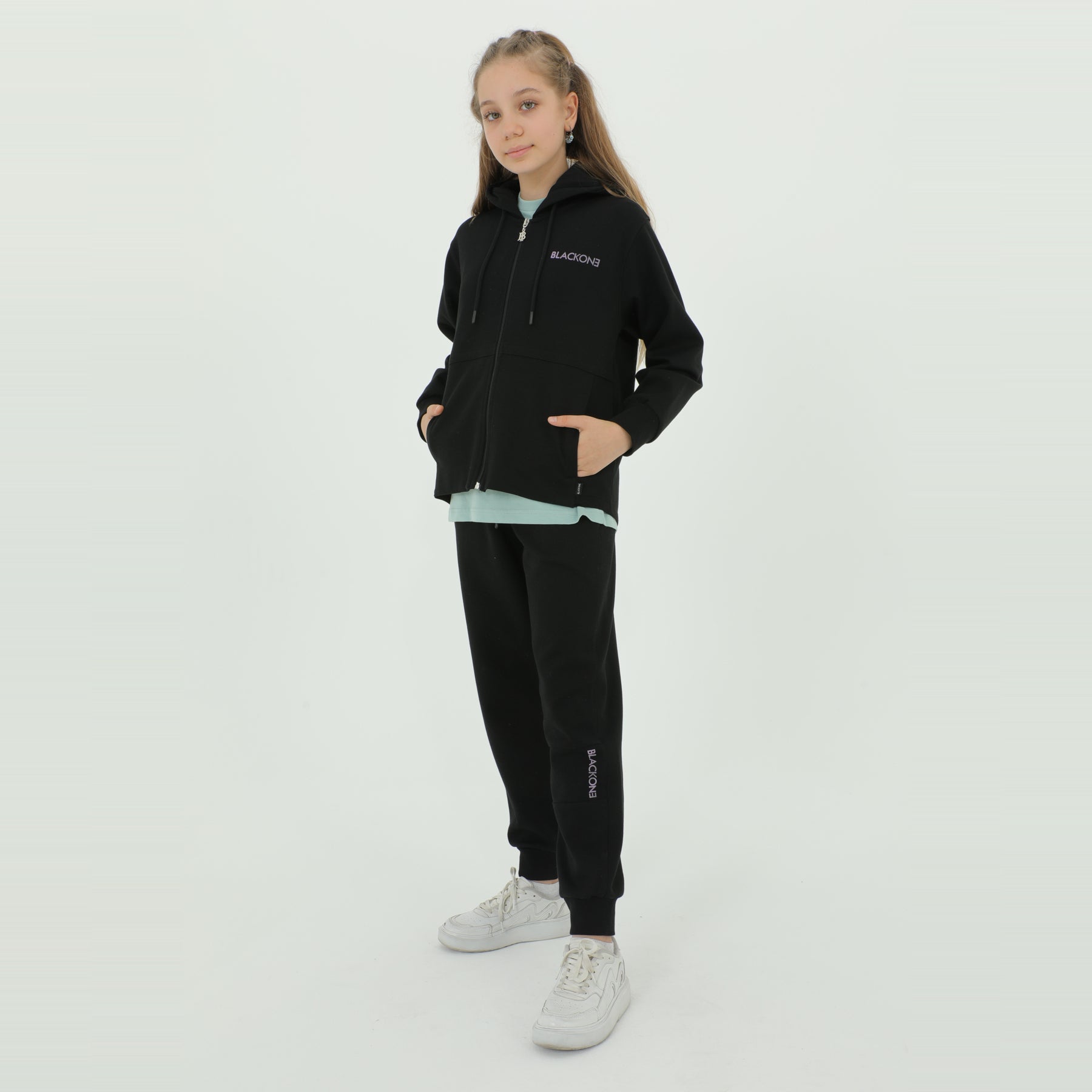 Zip-Up Hoodie Girls Jogger Set-2