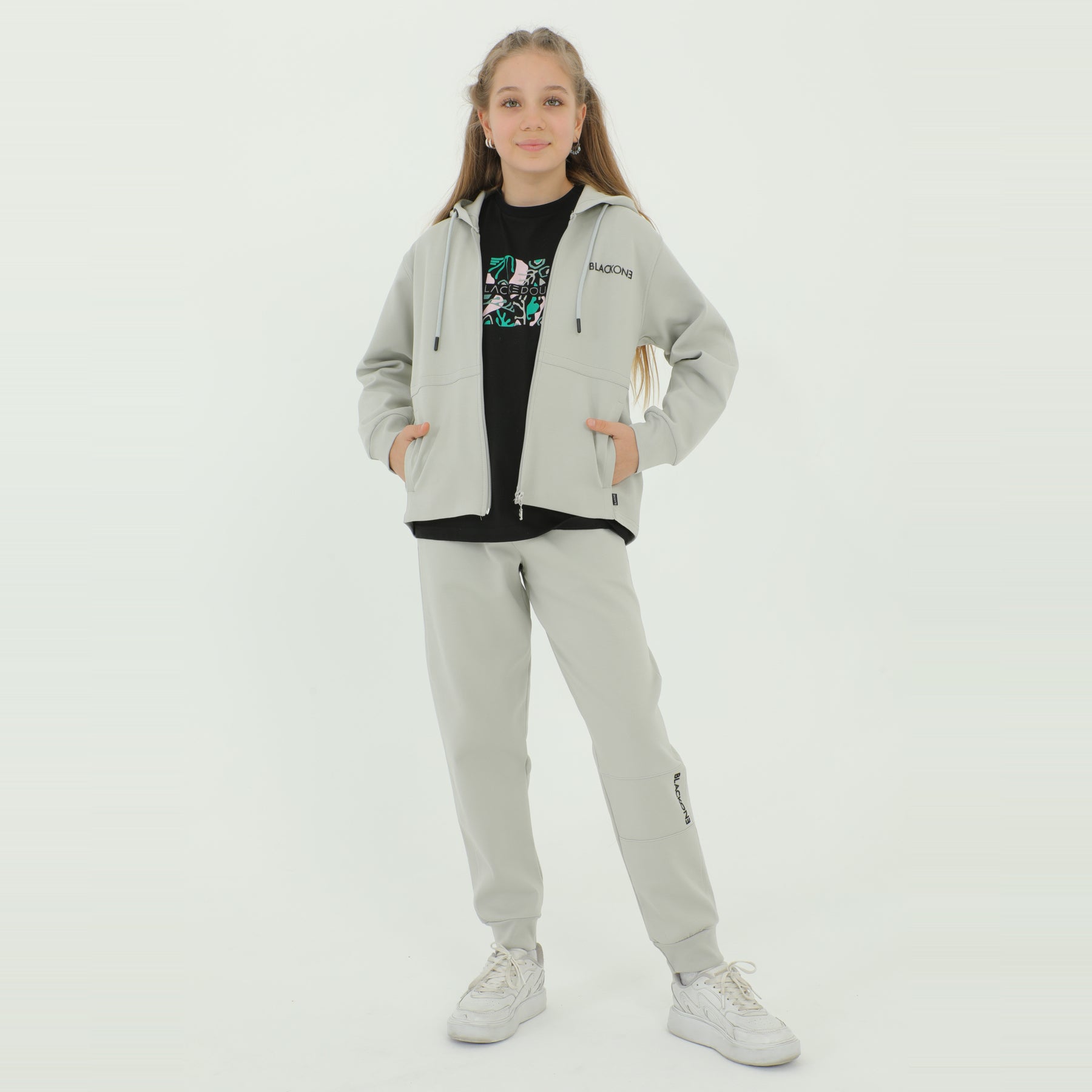 Zip-Up Hoodie Girls Jogger Set - Farnelli
