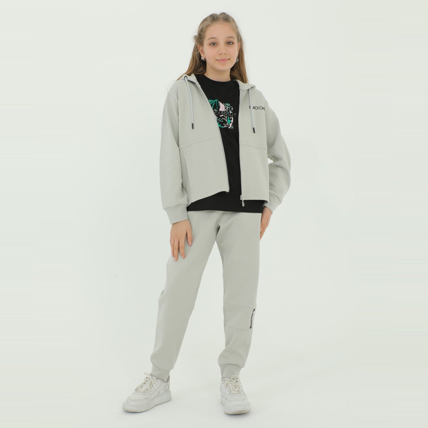 Zip-Up Hoodie Girls Jogger Set - Farnelli