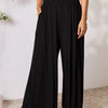 Basic Bae Full Size Smocked Wide Waistband Wide Leg Pants - Black