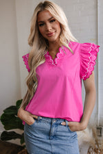 Jazmine Scallop Short Sleeve V Neck Blouse - Farnelli