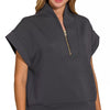 Zenana Scuba High Neck Half Zip Top - BLACK