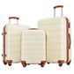 HouseOfZazla 3-piece hardside spinner luggage set in blue, purple, pink, and beige with TSA locks