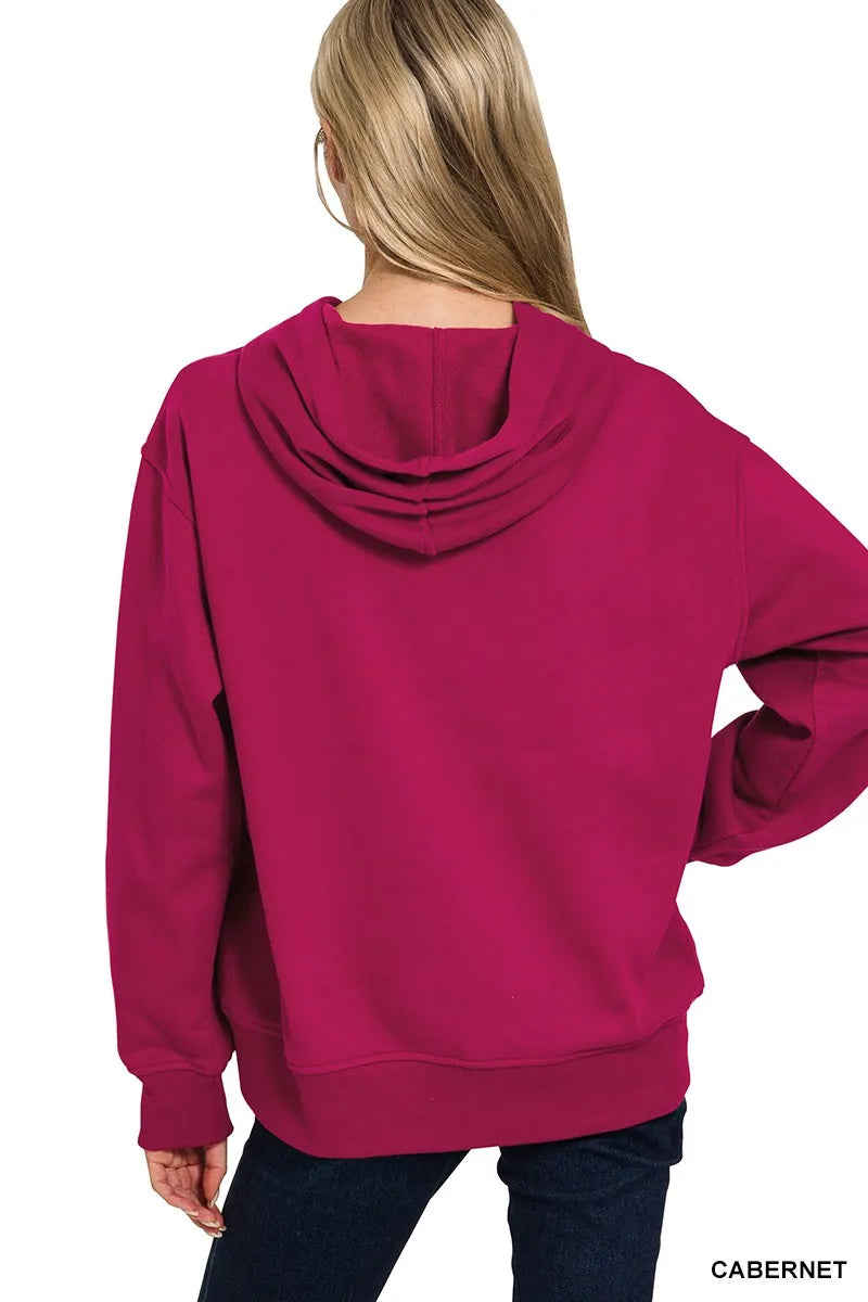 Zenana Fleece Kangaroo Pocket Hoodie - Farnelli