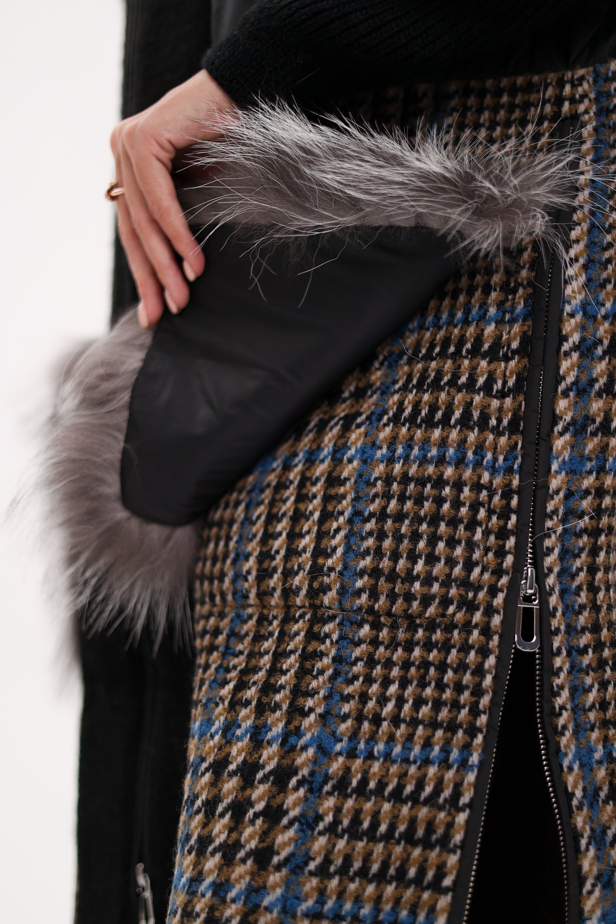 Alaska Outerwear Company Saga Furs silver fox wool cashmere coat in a luxurious neutral tone