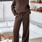Collared Sweatshirt and High Waist Pants Active Set - Farnelli