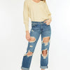 Kancan Distressed Mid Rise True Boyfriend Jeans - MEDIUM