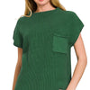 Zenana Mock Neck Short Sleeve Sweater - DK GREEN