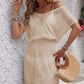 Openwork V-Neck Short Sleeve Cover-Up Dress - Farnelli