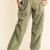 Davi & Dani Drawstring Baggy Pants with Pockets - Olive Green