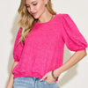 Zenana Round Neck Lantern Half Sleeve Sweater - Red-Violet