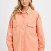 RISEN Full Size Button Down Long Sleeve Denim Shacket with Chest Pockets Plus Size - Watermelon pink