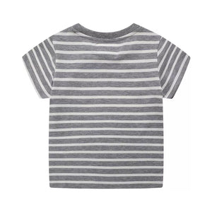 Children's Excavator Striped Round Neck T-Shirt - Farnelli