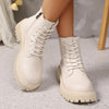 Lace Up Platform Boots - Beige