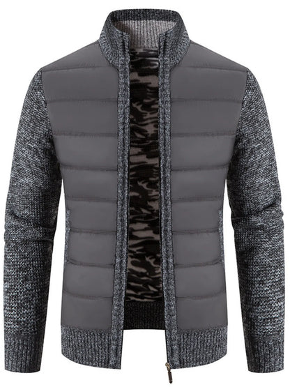 Men's Plus Size Quilted Knit Bomber Jacket with Stand Collar - Farnelli