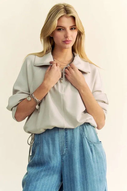 Davi & Dani Drawstring Hem Half Zip Raglan Sleeve Sweatshirt - Farnelli