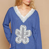 POL Lace Flower Patch Long Sleeve T-Shirt - Royal Blue