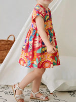 Children's Floral Print Button Detail Casual Dress - Farnelli