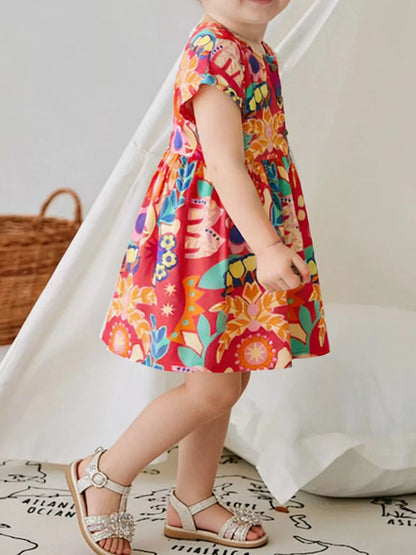 Children's Floral Print Button Detail Casual Dress - Farnelli