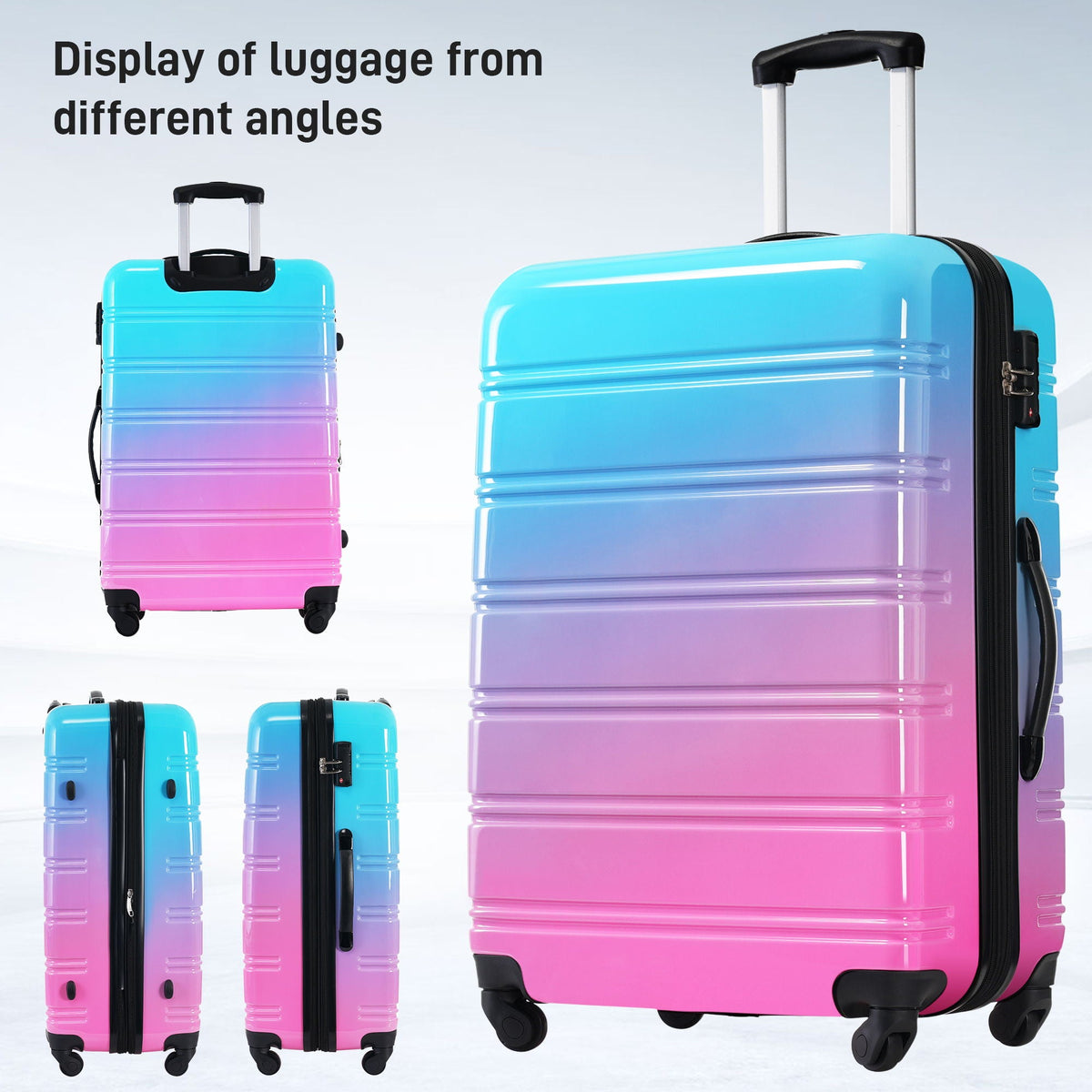 HouseOfZazla gradient color hardshell luggage set with spinner wheels and TSA lock in light blue or purple