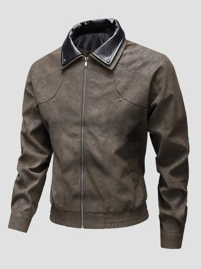 Men's Plus Size Leather Bomber Jacket with Full Zip Front - Farnelli