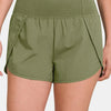 Zenana High-Waisted Zippered Back Pocket Active Shorts - Lt Olive