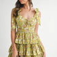 MABLE Floral Print Shoulder Tie Layered Mini Dress - Farnelli