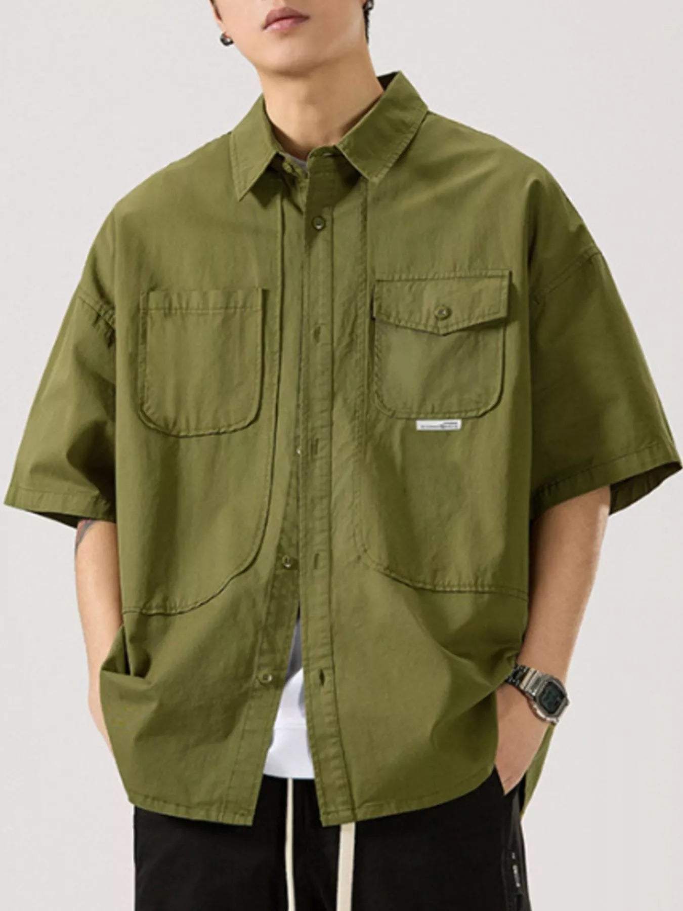 Men's Full Size Button Up Half Sleeve Shirt Plus Size - Farnelli