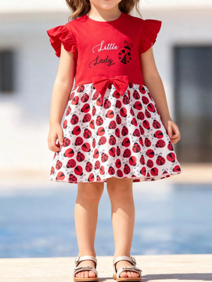 Children's Ladybug Print Ruffle Sleeve Dress - Farnelli