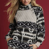 Umgee Aztec Print Sherpa Pullover - CHARCOAL