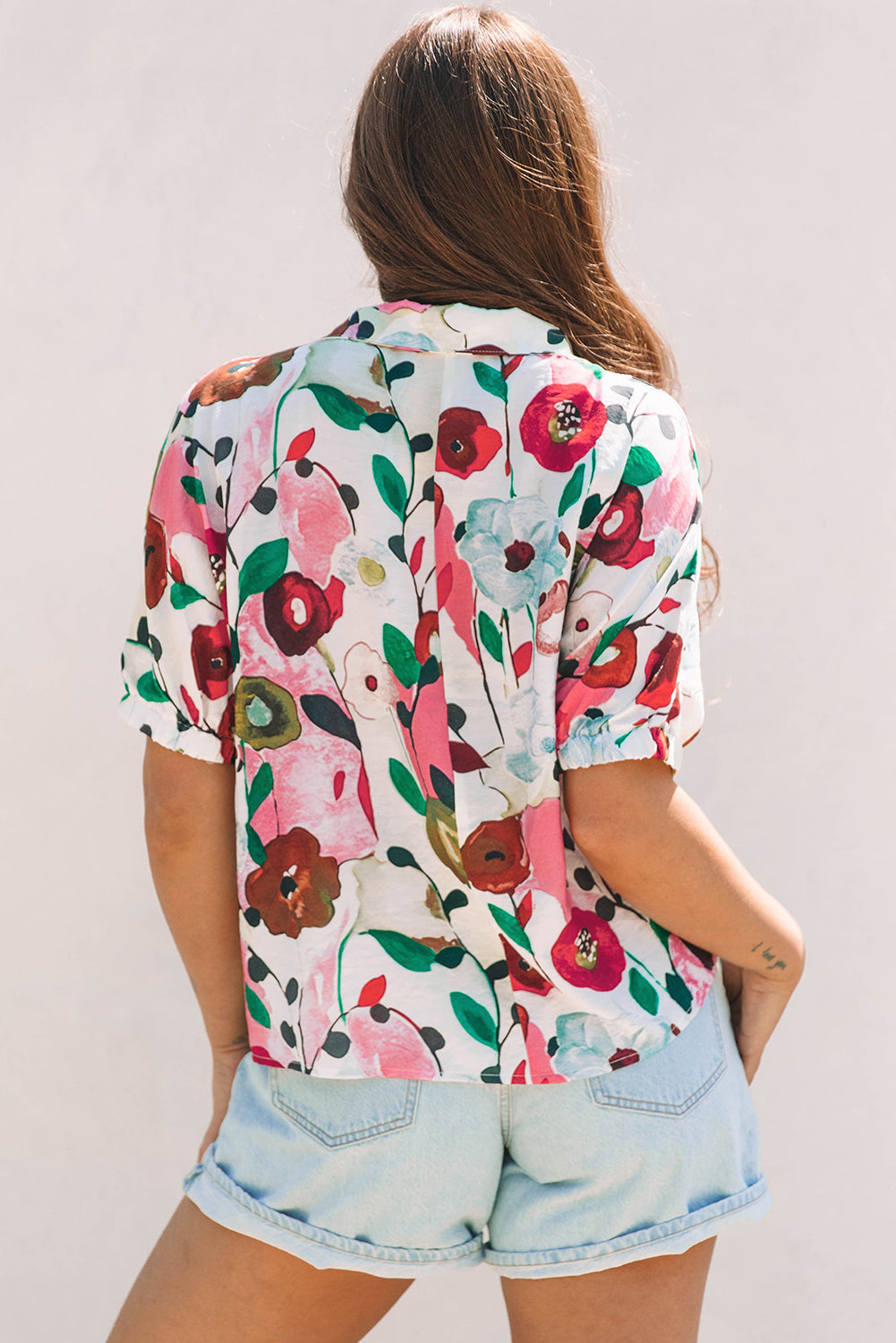 Adele Floral Slit V Neck Blouse - Farnelli