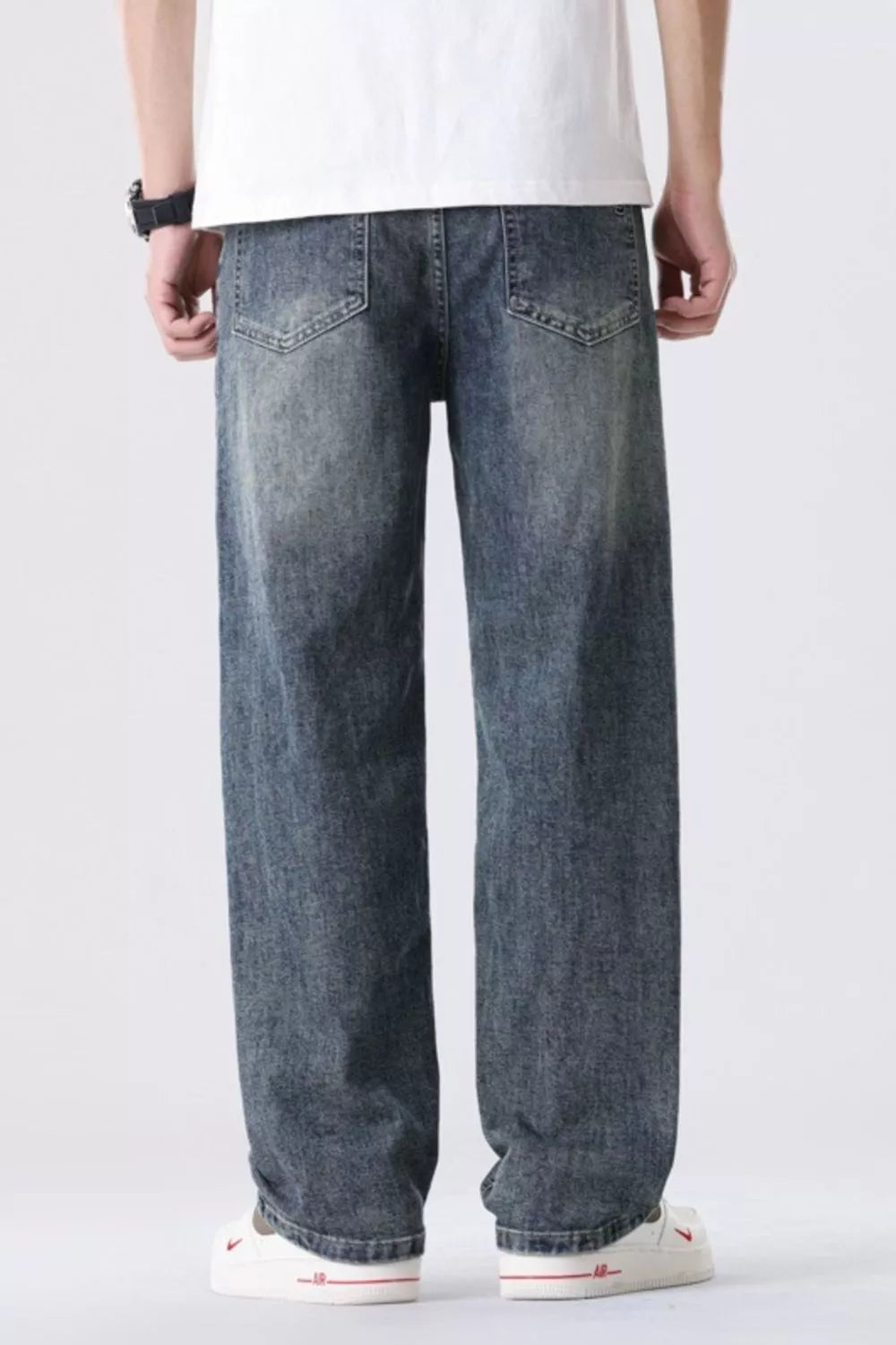 Men's Full Size Vintage Wash Relaxed Fit Straight Jeans Plus Size - Farnelli