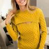 BiBi Cable-Knit Sweater with Cut Out Chest Detail - MUSTARD