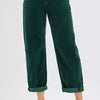 RISEN High Rise Crop Barrel Cordurory Pants - HUNTER GREEN