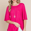 BOMBOM Round Neck Waffle Knit T-Shirt - Fuchsia