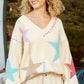 POL V-Neck Long Sleeve Star Fringe Sweater - Farnelli