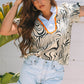 Delilah Zebra Stripe V-Neck Short Sleeve Blouse - Farnelli