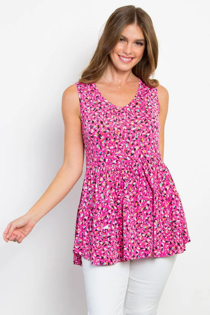 Be Stage Full Size Printed Tiered Sleeveless Top - Farnelli