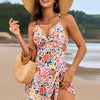 Twisted Front Crisscross Double Spaghetti Strap One-Piece Swimwear - Orange