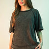 VERY J Full Size Mineral Washed Ribbed Knit Casual Top Plus Size - Black