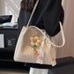 Floral Decor Woven Straw Tote Bag - Farnelli